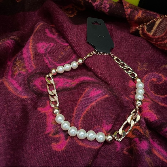 🎁✨Classy Pearl w/Gold Link Choker Necklace ✨NEW - Picture 5 of 5